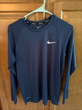 Nike Navy Long Sleeve Performance Top with White Swoosh